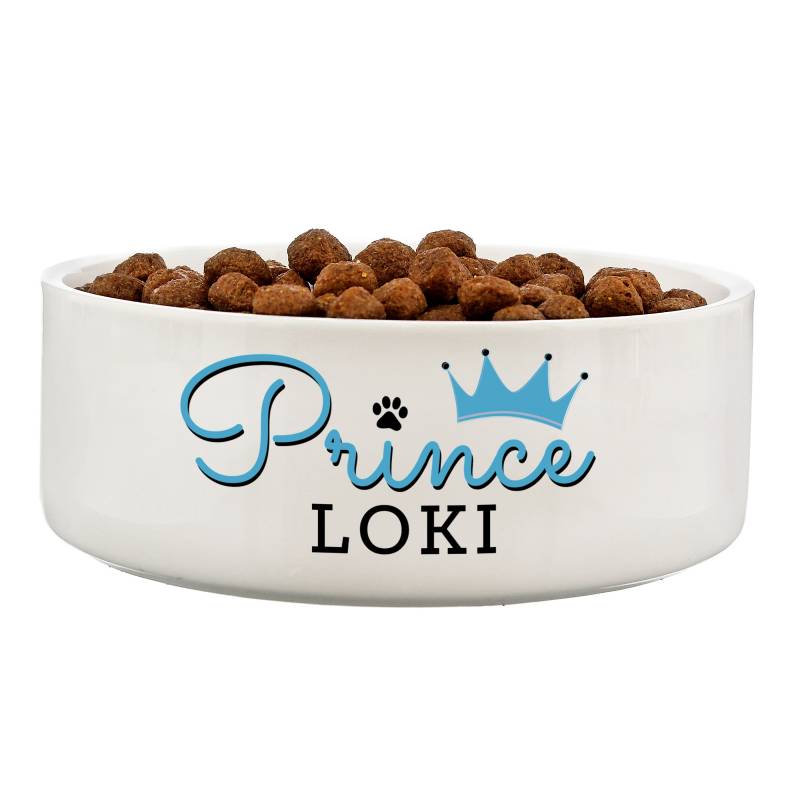 Personalised 'Prince' 14cm Medium Ceramic White Pet Bowl