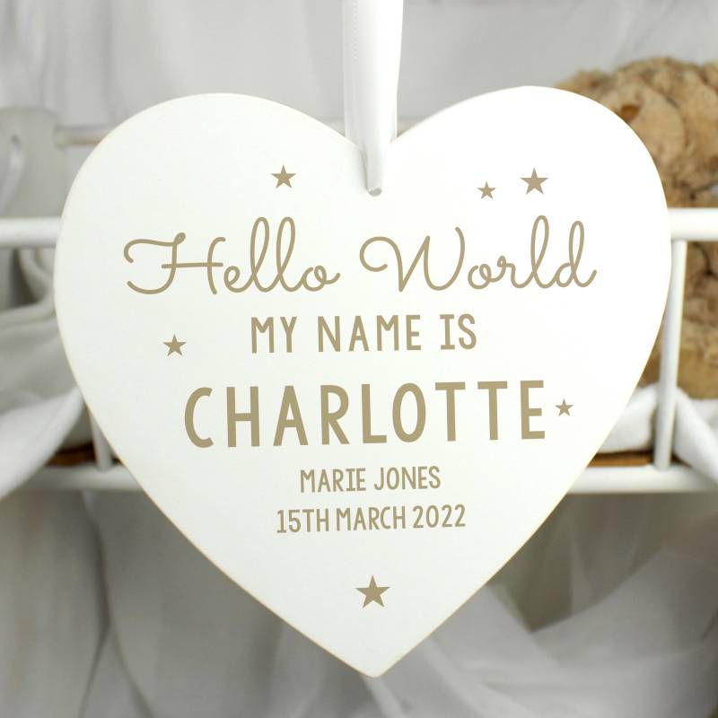 Personalised Hello World Wooden Heart Decoration