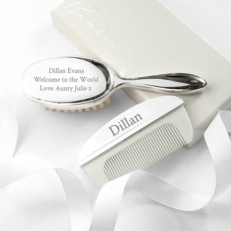 Personalised Silver Plated Baby Brush And Comb Set